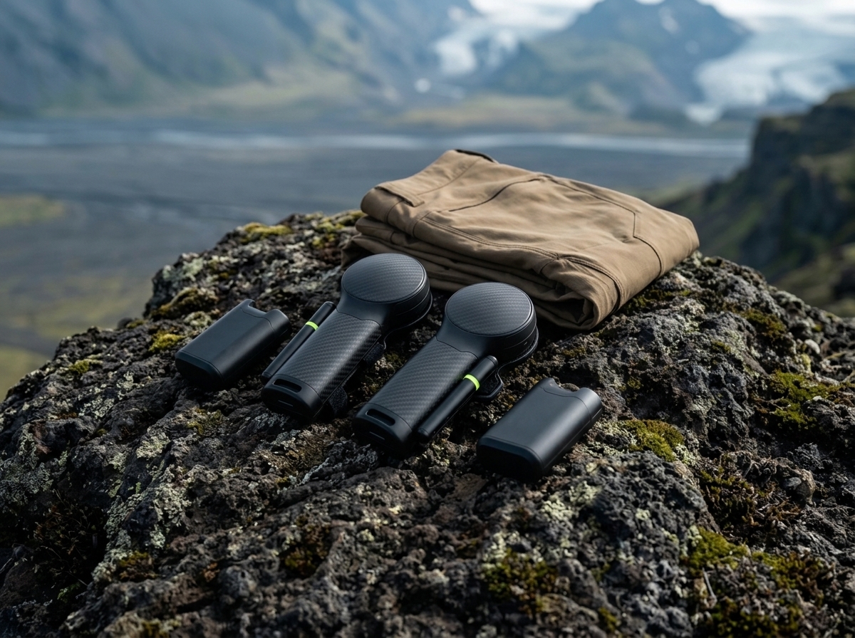 MO/GO modular actuators, dual battery packs, and folded Arc'teryx softshell pant on alpine rock